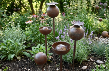 gemischtes 5-er Set aus Cortenstahl, rostfarben mit Höhe 95cm