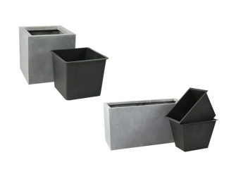 Komplettset 2-teilig: Pflanzkübel mit Einsatz, betongrau