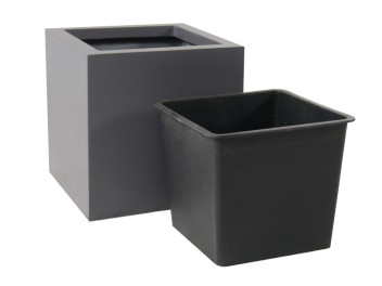 Komplettset 2-teilig: Pflanzkübel mit Einsatz, Fiberglas anthrazit 50x50x50