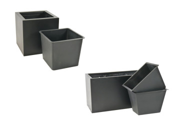 Komplettset 2-teilig: Pflanzkübel mit Einsatz, Fiberglas schwarz