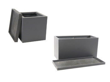 Komplettset 2-teilig: Pflanzkübel mit Untersetzer, anthrazit