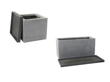 Komplettset 2-teilig: Pflanzkübel mit Untersetzer, Fiberglas betongrau