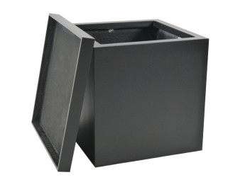 Komplettset 2-teilig: Pflanzkübel mit Untersetzer, Fiberglas schwarz 40x40x40