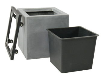 Komplettset 3-teilig: Pflanzkübel mit Einsatz und Roller, Fiberglas betongrau 50x50x50