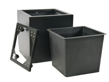 Komplettset 3-teilig: Pflanzkübel mit Einsatz und Roller, Fiberglas schwarz 50x50x50