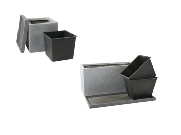 Komplettset 3-teilig: Pflanzkübel mit Untersetzer und Einsatz, betongrau