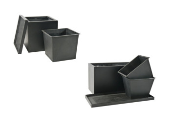 Komplettset 3-teilig: Pflanzkübel mit Untersetzer und Einsatz, Fiberglas schwarz