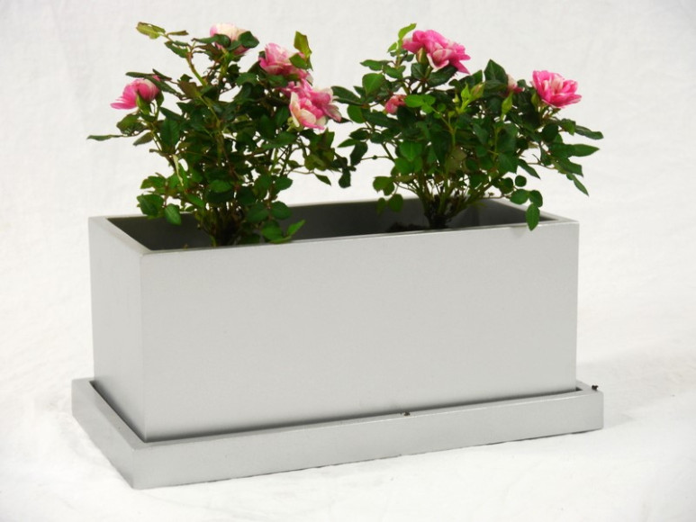 Blumentopf LEA mit Untersetzer - silber