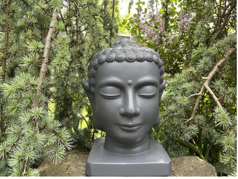 Buddha-Kopf aus Fiberglas- anthrazit 21x21x35
