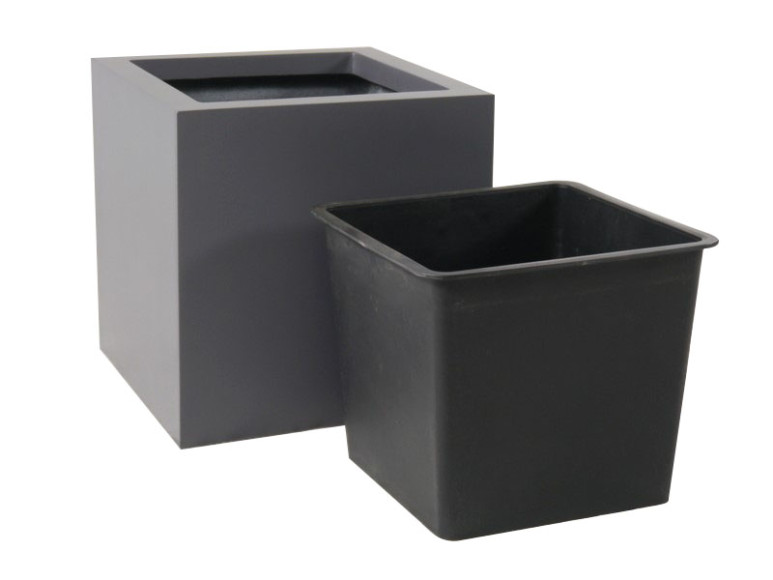Komplettset 2-teilig: Pflanzkübel mit Einsatz, Fiberglas anthrazit 50x50x50