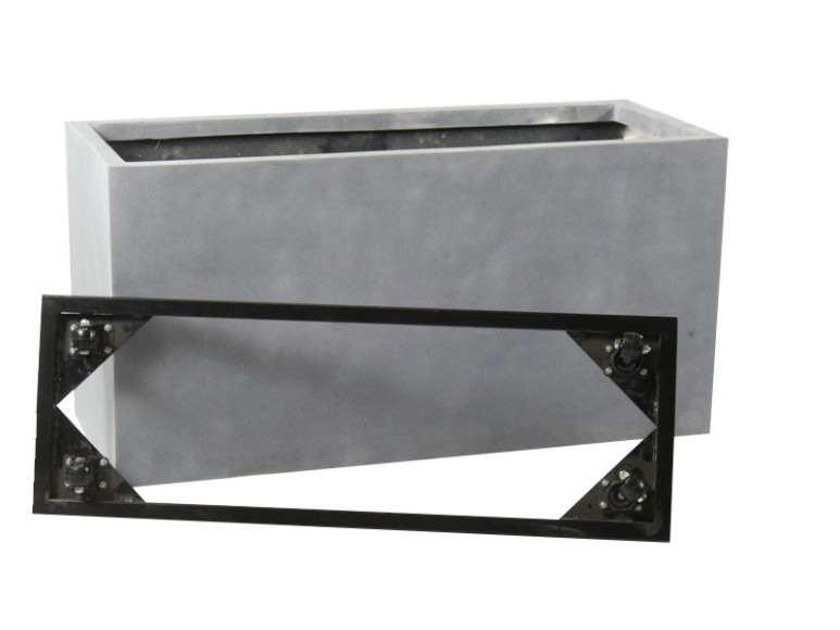 Komplettset 2-teilig: Pflanzkübel mit Roller, Fiberglas betongrau 80x30x40