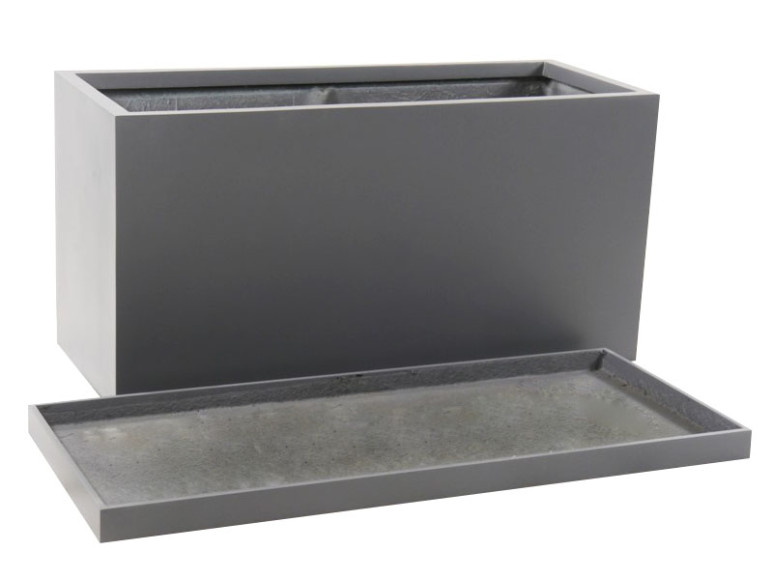 Komplettset 2-teilig: Pflanzkübel mit Untersetzer, Fiberglas anthrazit 100x40x50