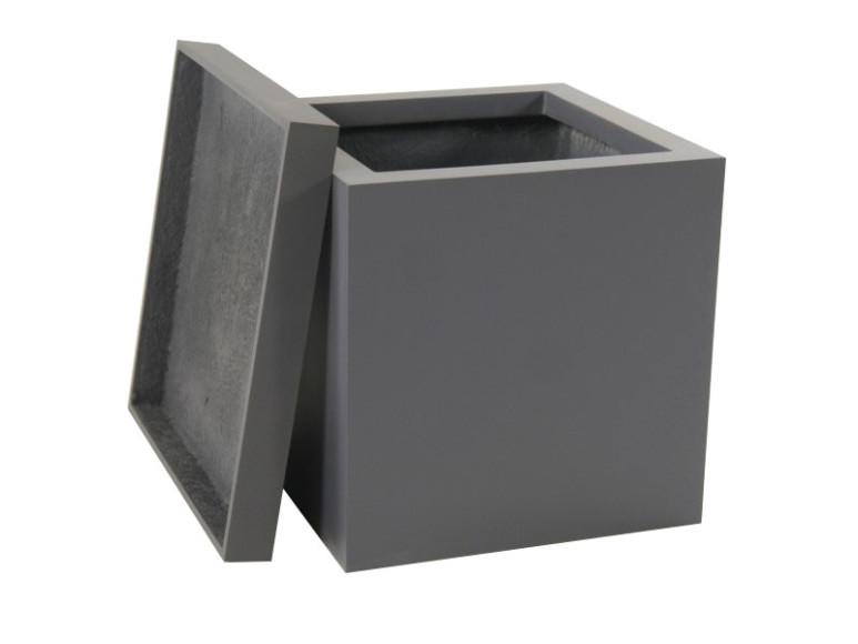 Komplettset 2-teilig: Pflanzkübel mit Untersetzer, Fiberglas anthrazit 50x50x50