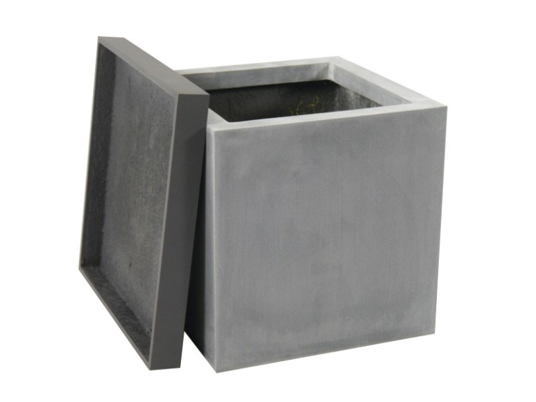 Komplettset 2-teilig: Pflanzkübel mit Untersetzer, Fiberglas betongrau 50x50x50