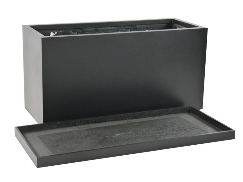 Komplettset 2-teilig: Pflanzkübel mit Untersetzer, Fiberglas schwarz 100x40x50