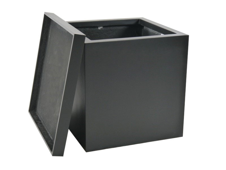 Komplettset 2-teilig: Pflanzkübel mit Untersetzer, Fiberglas schwarz 50x50x50