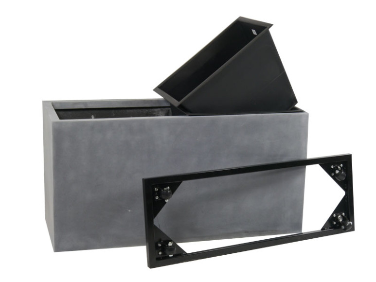 Komplettset 3-teilig: Pflanzkübel mit Einsatz und Roller, Fiberglas betongrau 100x40x50