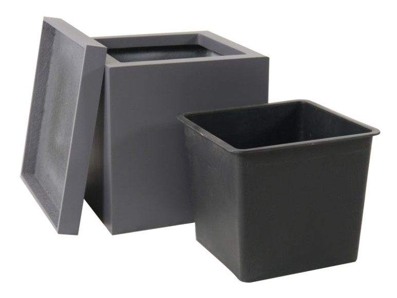 Komplettset 3-teilig: Pflanzkübel mit Untersetzer und Einsatz, Fiberglas anthrazit 50x50x50