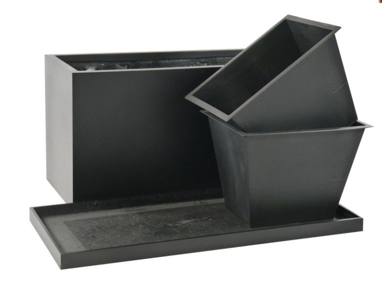Komplettset 3-teilig: Pflanzkübel mit Untersetzer und Einsatz, Fiberglas schwarz 100x40x50