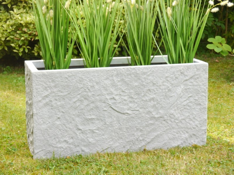 Pflanztrog ROCKS wie Naturstein, Fiberglas grau 80x30x40