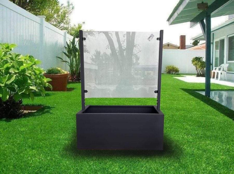 Raumteiler aus Metall mit Sicherheitsglas (Klarglas), anthrazit