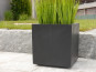 Komplettset 2-teilig: Pflanzkübel mit Roller, Fiberglas schwarz 50x50x50