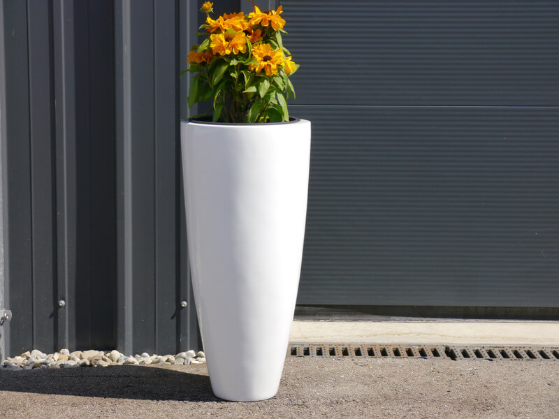 Blumenkübel CIGAR, Fiberglas Hochglanz weiß 30x60