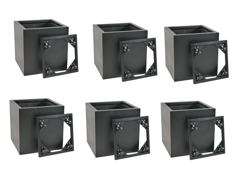 Komplettset 12-teilig: Pflanzkübel 40x40x40cm mit Pflanzenrollern, schwarz 