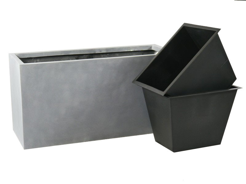 Komplettset 2-teilig: Pflanzkübel mit Einsatz, Fiberglas betongrau 100x40x50