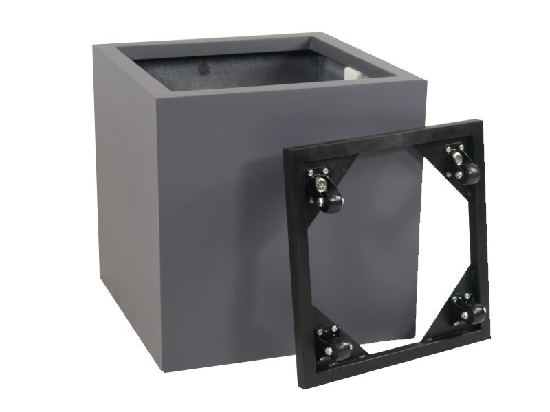 Komplettset 2-teilig: Pflanzkübel mit Roller, Fiberglas anthrazit 50x50x50