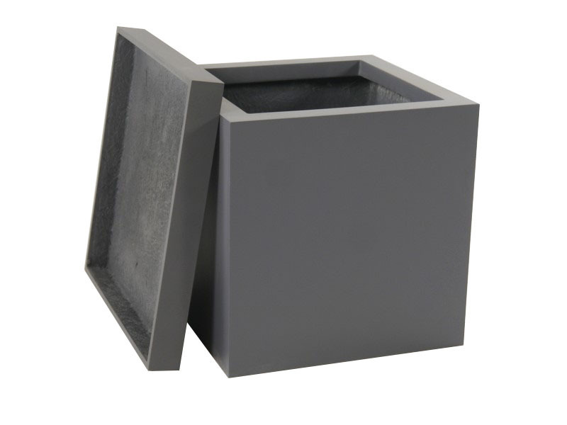 Komplettset 2-teilig: Pflanzkübel mit Untersetzer, Fiberglas anthrazit 50x50x50