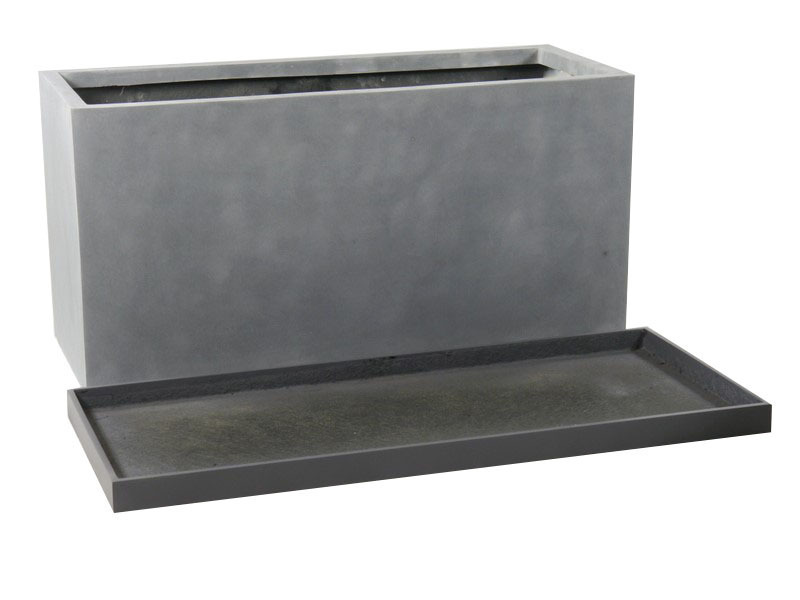Komplettset 2-teilig: Pflanzkübel mit Untersetzer, Fiberglas betongrau 100x40x50
