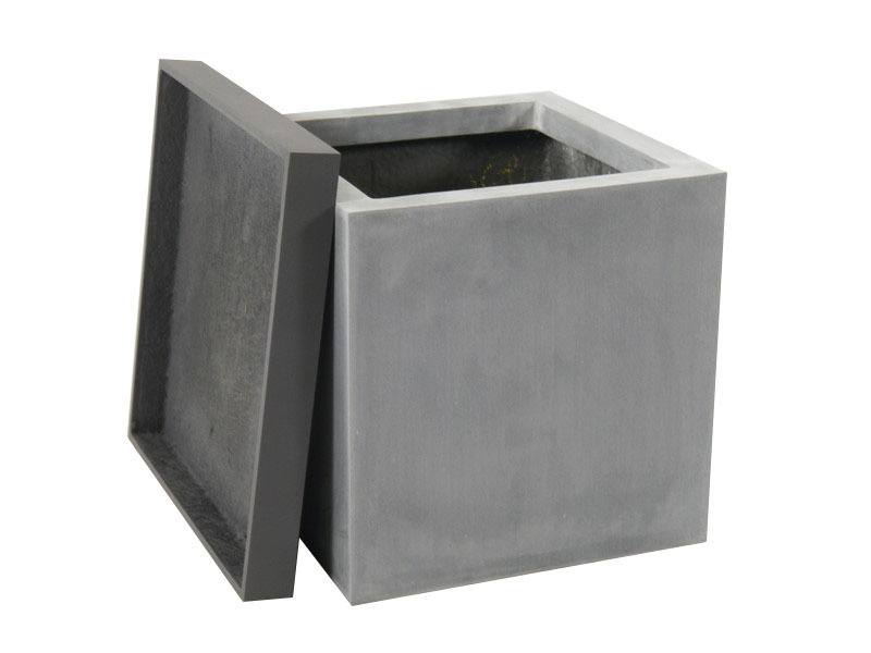 Komplettset 2-teilig: Pflanzkübel mit Untersetzer, Fiberglas betongrau 50x50x50