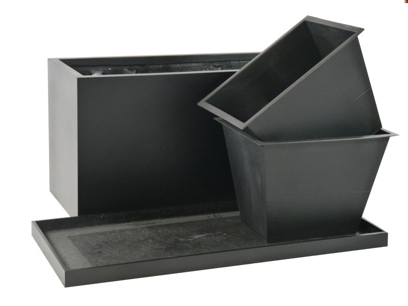 Komplettset 3-teilig: Pflanzkübel mit Untersetzer und Einsatz, Fiberglas schwarz 100x40x50