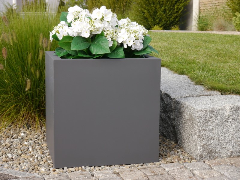 Pflanzkübel SUPREMO, TÜV-geprüft, Fiberglas anthrazit 30x30x30