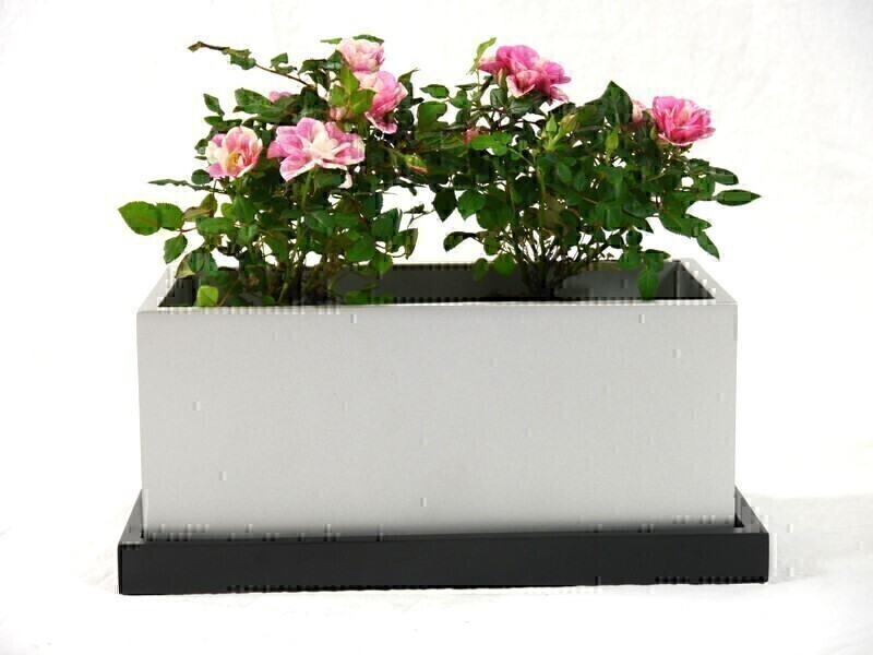 Blumentopf LEA mit Untersetzer- silber/schwarz 