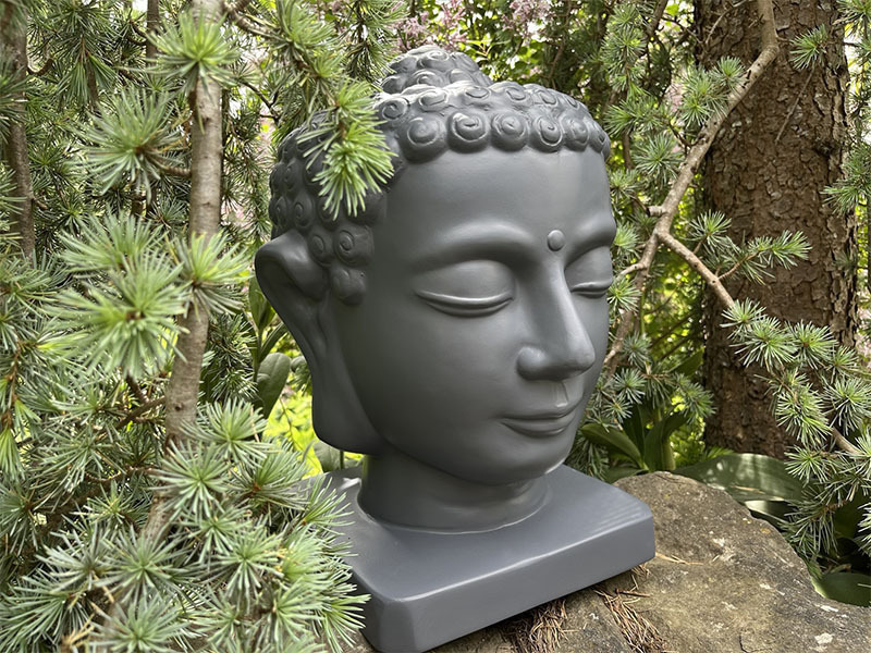 Buddha-Kopf aus Fiberglas - anthrazit - *reduziert* 21x21x35