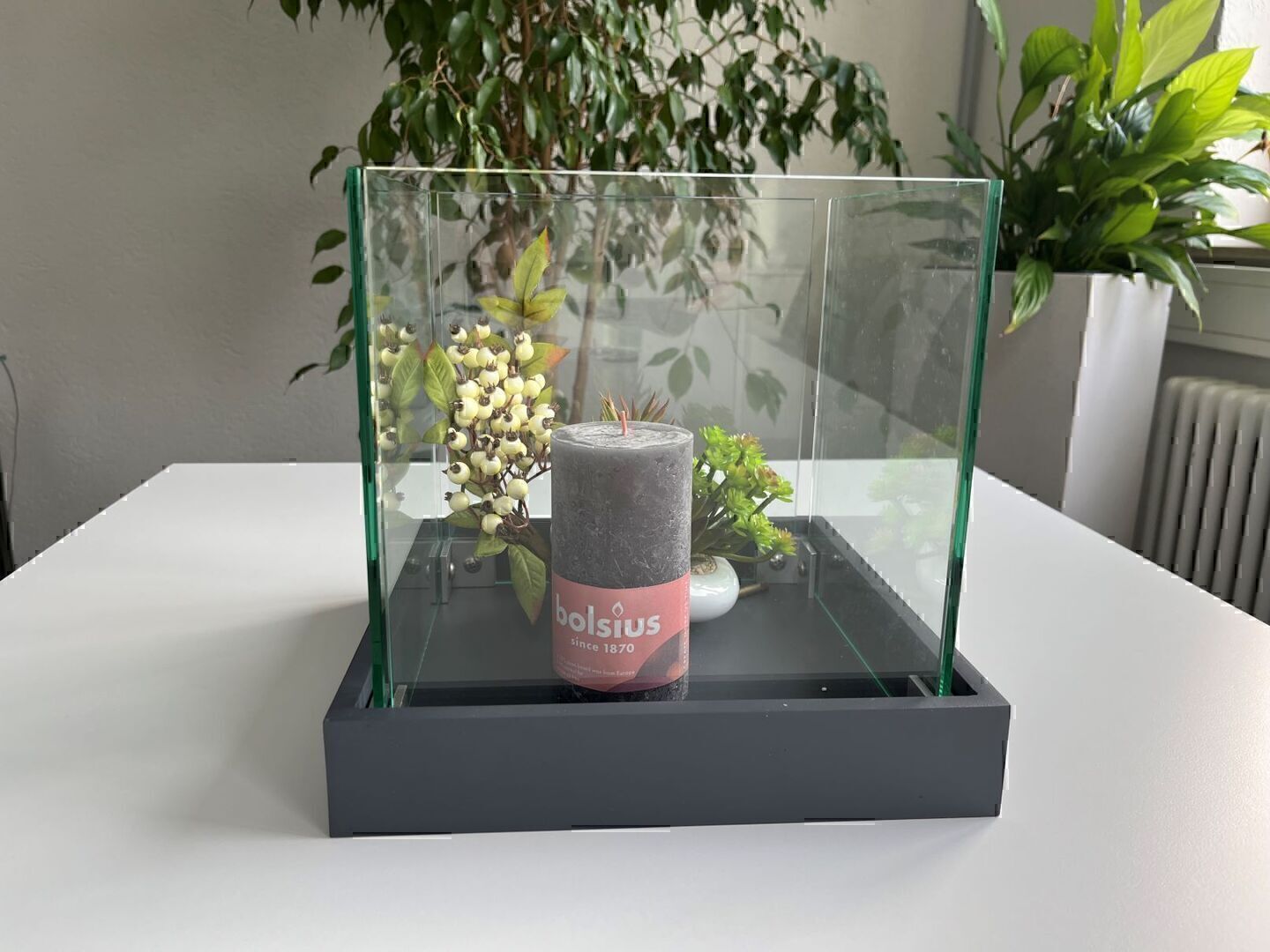 Windlicht BEL AIR aus Fiberglas/Glas in anthrazit *REDUZIERT* 27x27x25