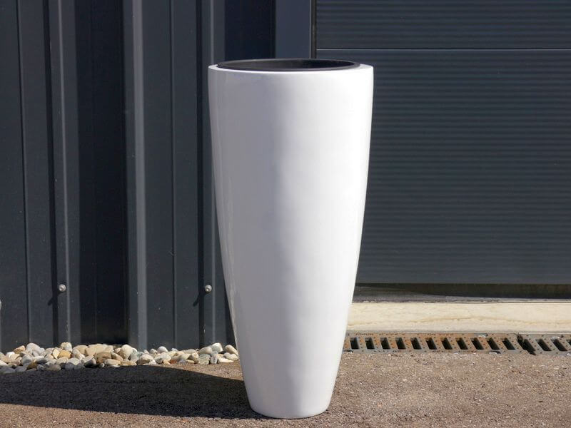 Blumenkübel CIGAR, Fiberglas Hochglanz weiß 30x60