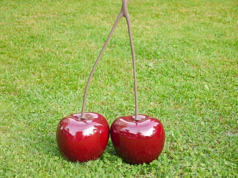 Deko-Doppelkirsche in Hochglanz rot 