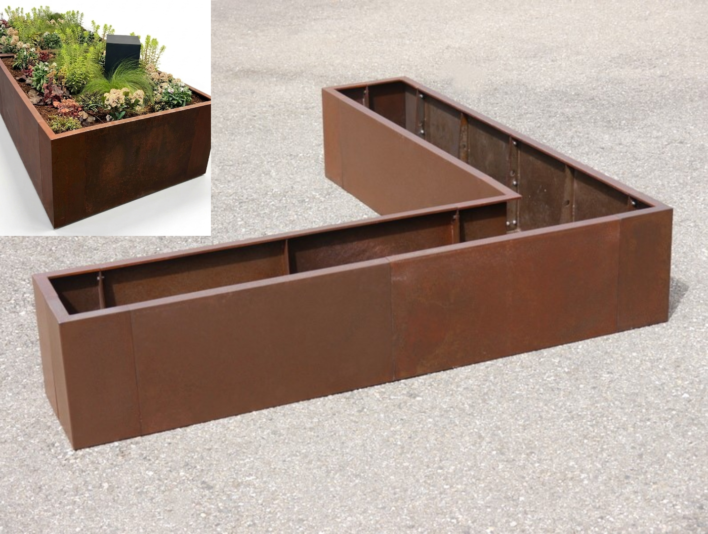 Hochbeet/Pflanztrog BIOPUR aus Cortenstahl, L-Form 200x200x40