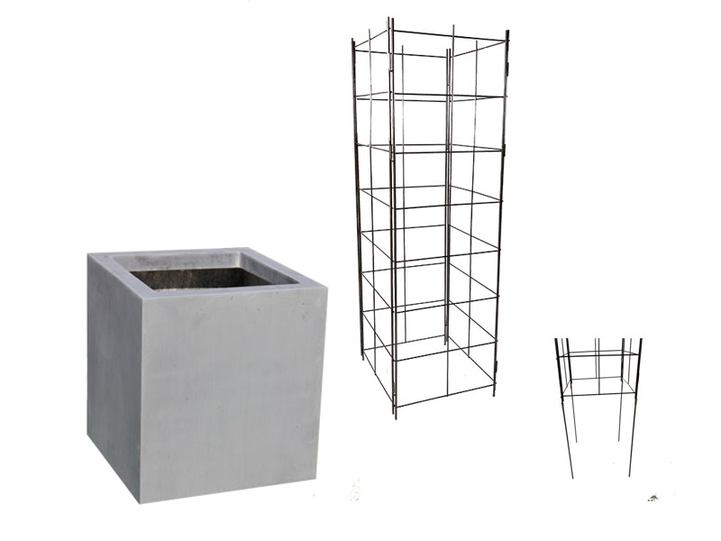 Komplettset 2-teilig: Pflanzkübel mit Rankgitter, Fiberglas betongrau 50x50x50