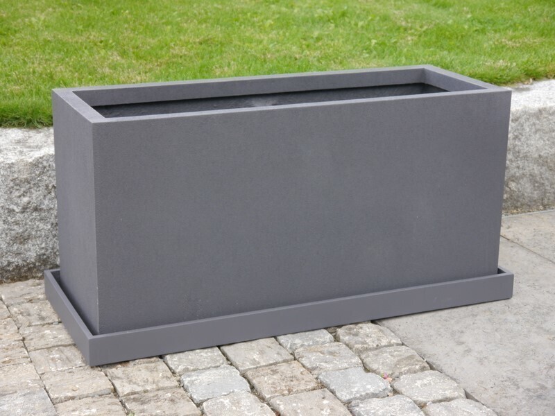 Komplettset 3-teilig: Pflanzkübel mit Untersetzer und Einsatz, Fiberglas anthrazit 100x40x50