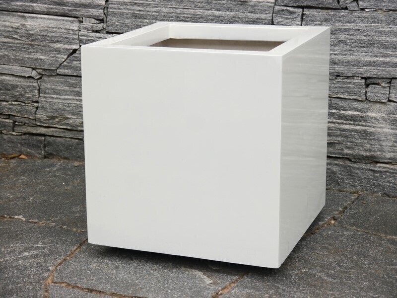 Pflanzkübel SUPREMO für Rollen, Hochglanz weiß 50x50x50
