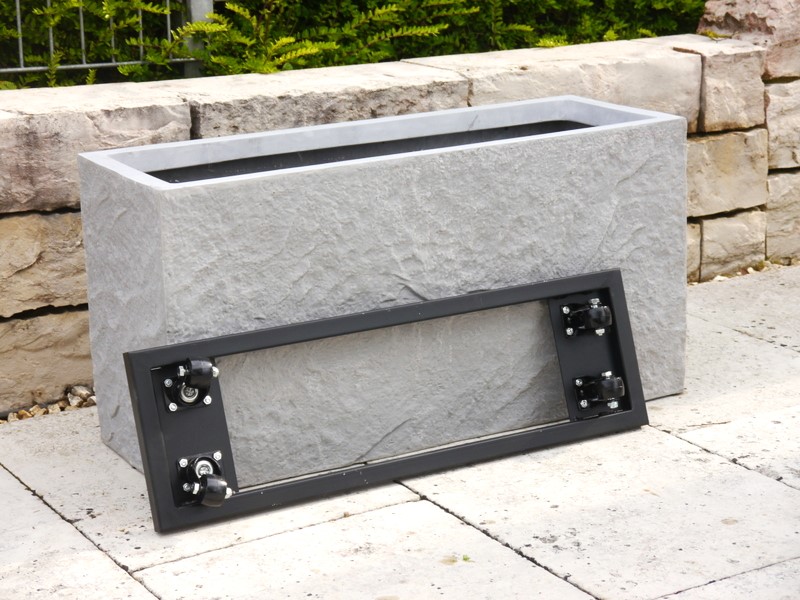 Pflanztrog ROCKS, Pflanzkübel, Fiberglas grau (Rollen optional) 100x40x50