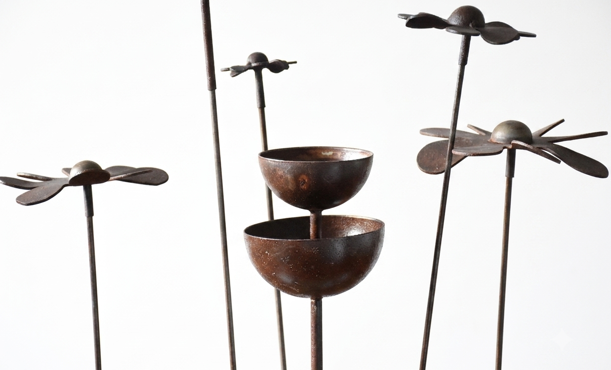 Regenfänger/ Gartenstecker 2 stockige aus Cortenstahl, rostfarben 