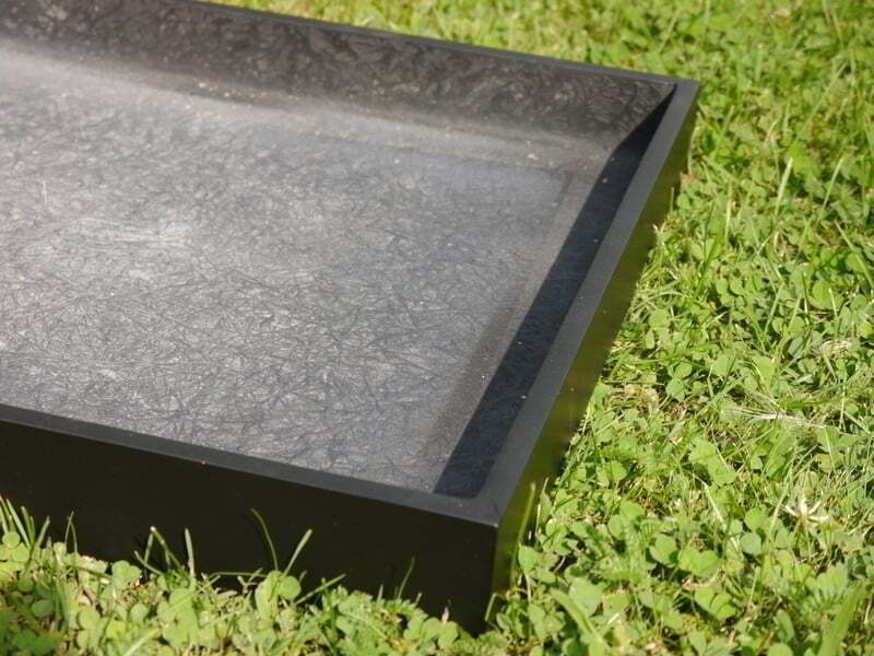 Komplettset 2-teilig: Pflanzkübel mit Untersetzer, Fiberglas schwarz 50x50x50