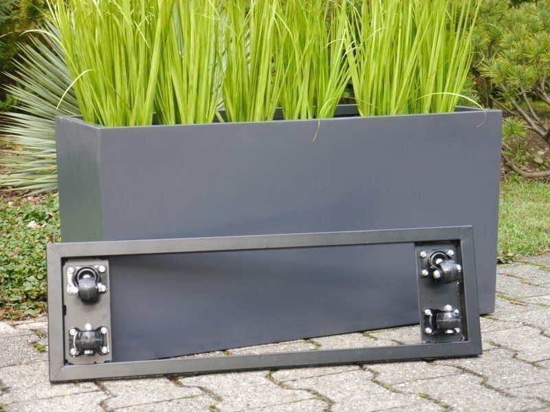 Komplettset 2-teilig: Pflanzkübel mit Roller, Fiberglas anthrazit 120x50x60