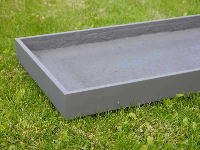 Komplettset 2-teilig: Pflanzkübel mit Untersetzer, Fiberglas betongrau 100x40x50