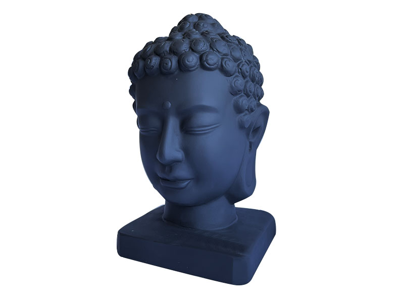 Buddha-Kopf aus Fiberglas - schwarz 21x21x35